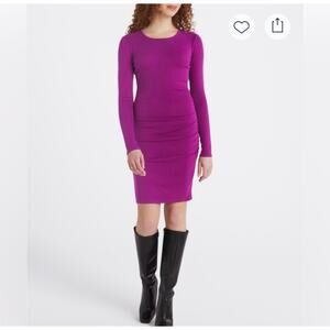 Michael Stars NWT Berry Ruched Ribbed Bodycon Dress Long Sleeve Size M